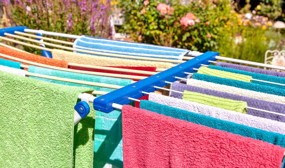 Laundry hangs on the dryer