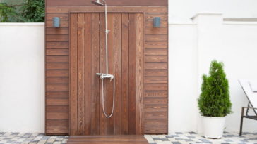 Outdoor Shower Made From Brown Wood