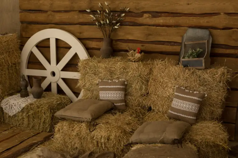 Fall Decor With Hay Bales The Ultimate Guide   Hay Bales With Cushions In Rustic Seating Area 758x506 